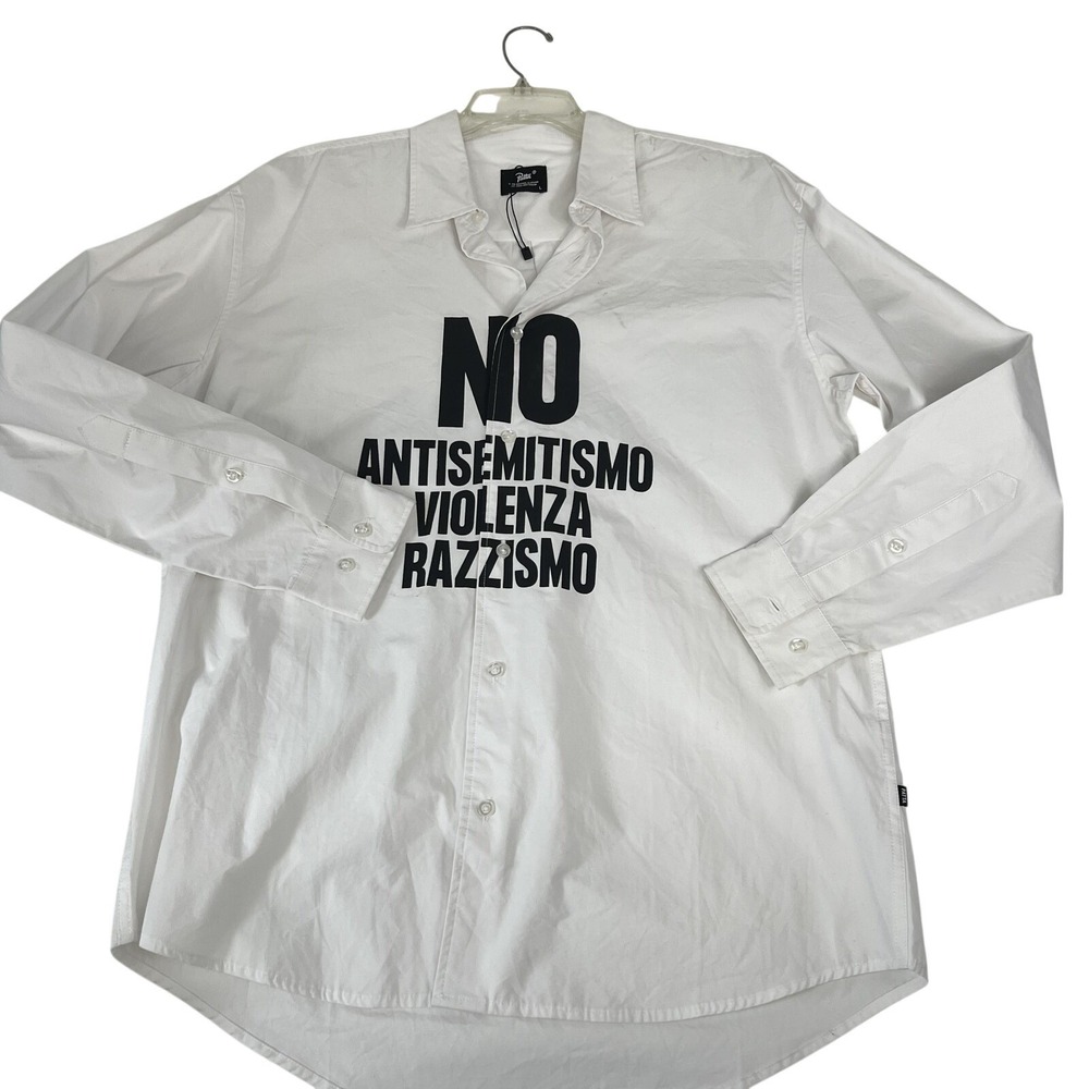 Patta Shirt Mens Large White No‎ Antisemitismo Graphic Long Sleeve Button Up